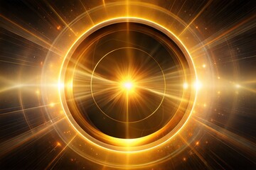 Canvas Print - abstract background with golden and black lights and rings