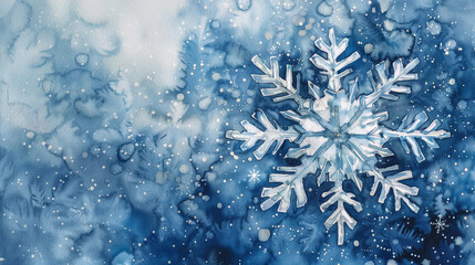 Blue winter snowflake watercolor background