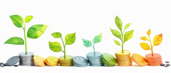 Wall Mural - Plants Growing from Stacks of Coins