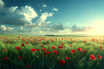 Wall Mural - field of poppies and sky