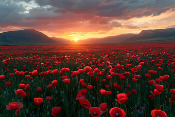 Wall Mural - field of red poppies