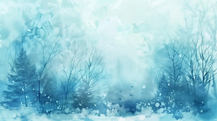 Wall Mural - Blue winter watercolor background