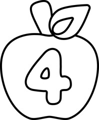 Wall Mural - Illustration of apple-shaped numbers outlined in black for a coloring page for kids, number four.