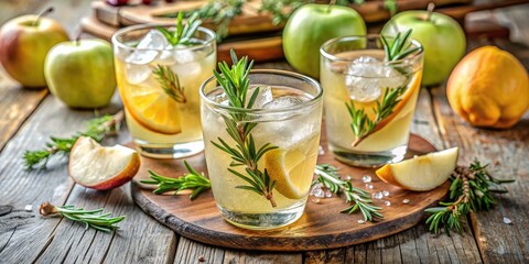 Wall Mural - Cocktails with rosemary and apple slices.