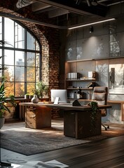 Wall Mural - Modern industrial style home office interior design