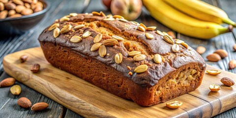 Canvas Print - Banana bread with nuts on a wooden board.