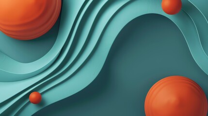 Wall Mural - 3D rendering of abstract geometric shapes. Green and orange colors. Futuristic wavy shapes. Modern background design.