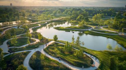 Wall Mural - Lakes shimmer in the sunlight, enhancing the park's natural beauty