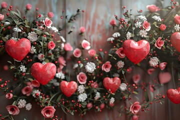 Wall Mural - 3D Love Heart Flower Wall