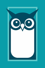 cute vector frame featuring an owl with large eyes on a teal background, ideal for children's themes.