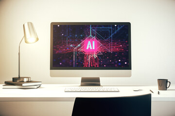 Wall Mural - creative artificial intelligence symbol concept on modern computer monitor. 3d rendering