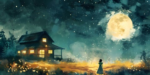 girl looking at the moon