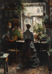 A Young Woman Standing by a Window