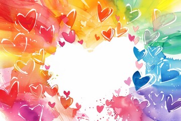 Sticker - Colorful heart-themed illustration with rainbow gradient and watercolor texture, representing love, inclusivity, and diversity in a vibrant design.