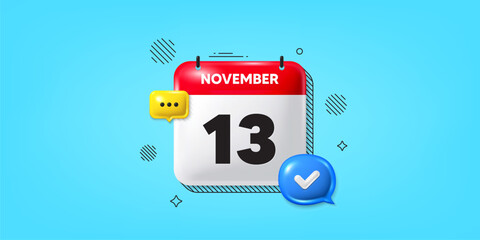 Poster - Calendar date of November 3d icon. 13th day of the month icon. Event schedule date. Meeting appointment time. 13th day of November. Calendar month date banner. Day or Monthly page. Vector