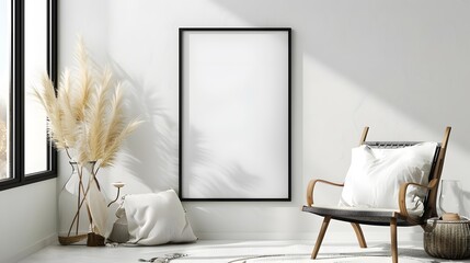 Wall Mural - Mockup black poster frame and accessories decor in cozy white interior background