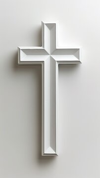 A modern minimalist religious cross showcased against a plain white background, epitomizing simplicity and elegance