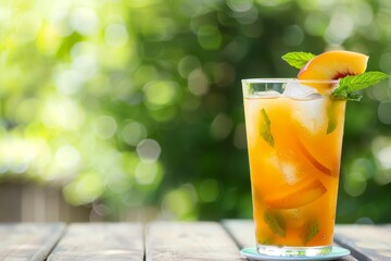 Poster - Glass of peach iced tea with mint