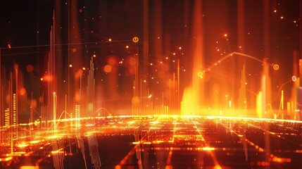 Aufkleber - Stock market or financial graph and line chart with business background, orange color light. Futuristic stock candlestick charts for wallpaper. Generative AI.