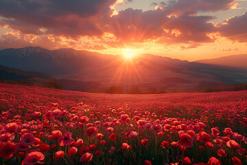 Wall Mural - tulip field in the sunset