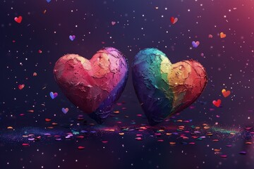 Wall Mural - Colorful Heart Balloons in Dark Background, Festive and Playful, Celebration Mood