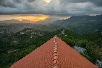 Wall Mural - spectacular sunrise over the biokovo mountain massif.