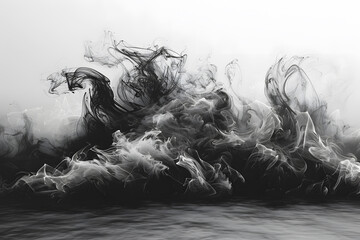 Canvas Print - a black and white photo of smoke coming out of a body of water