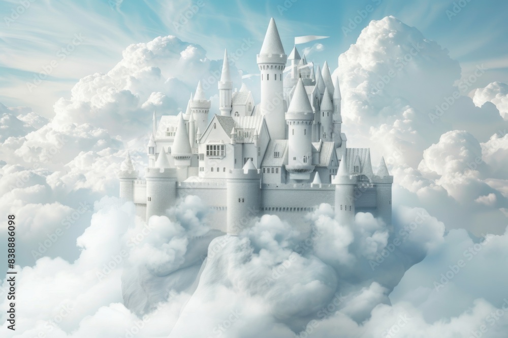 Papercraft art depicting a fantasy castle in the clouds with towers and ...
