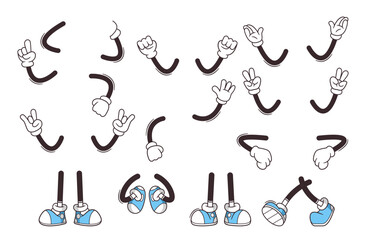 Wall Mural - Vector Collection Of Retro Cartoon Arms, Legs, Hands And Feet In Dynamic Poses. Vintage Animation Character Design