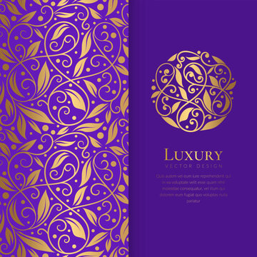 Purple and gold invitation card design with vector mandala pattern. Vintage ornament template. Can be used for background and wallpaper. Elegant and classic vector elements great for decoration.