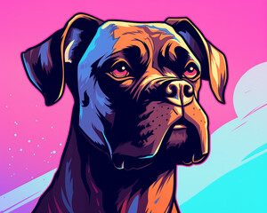 Wall Mural - Vibrant digital illustration of a dog with a futuristic background featuring bold, bright colors and sharp details, perfect for modern designs.