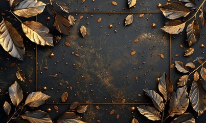Abstract leaves on dark background, golden colored