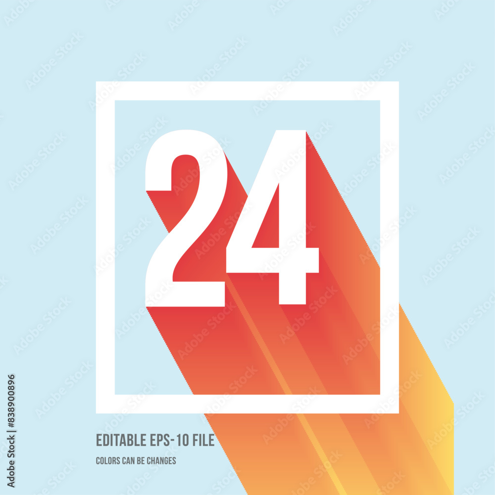 3d shadow digit, number or digit 24, Isometric font display typeface ...