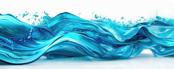Deep turquoise wave abstract background, vibrant and refreshing, isolated on white