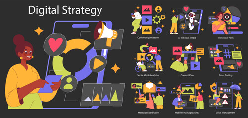 Wall Mural - Digital Strategy. Flat Vector Illustration