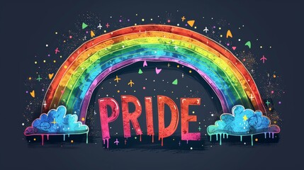 Sticker - Dynamic LGBTQ+ Pride Rainbow with Dripping Paint and Stars on Dark Background, Symbolizing Artistic Expression and Diversity