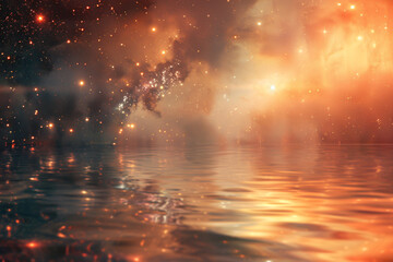 Wall Mural - background - beautiful scene full with orange color, stars with oceans, fantasy