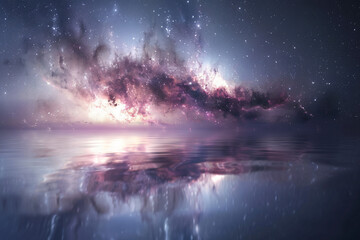 Wall Mural - background - purple gray galaxy reflection in the surface of calm ocean water