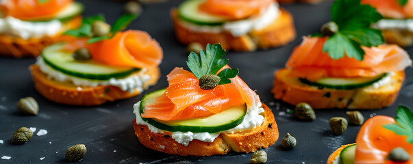 Wall Mural - Sandwiches with cucumber and salmon