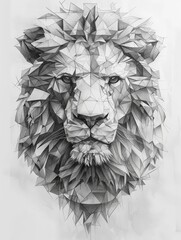 Geometric lion tattoo with angular lines in black ink, set against a plain white background