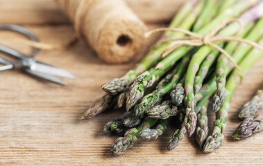 Canvas Print - Bunches of green raw  asparagus.