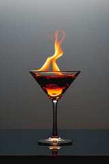 Wall Mural - Burning cocktail on a dark background