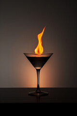 Wall Mural - Burning cocktail on a dark background