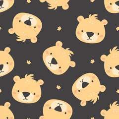 Wall Mural - Seamless vector pattern. Cute face of a bear cub and crowns . Vector illustration