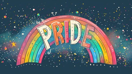 Wall Mural - pride rainbow with starry night background, captivating and bright lgbtq+ illustration
