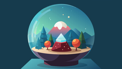 Wall Mural - Enchanting Snow Globe with Mountainous Winter Landscape Illustration