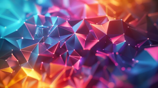 Vibrant abstract polygonal surface with neon lighting, geometric background. Modern digital art concept