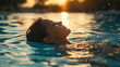 © NK - woman swimming in the pool at sunset, serene moment. relaxation and tranquility concept