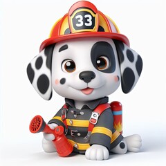 cute Cartoon A dalmatian in firefighter gear, ready to put out fires, 3d Generative AI