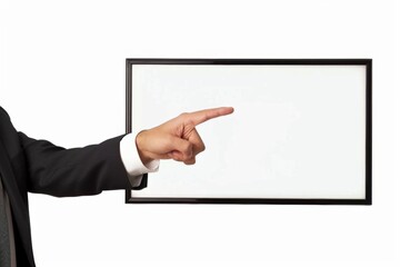 Wall Mural - Businessman pointing at blank screen